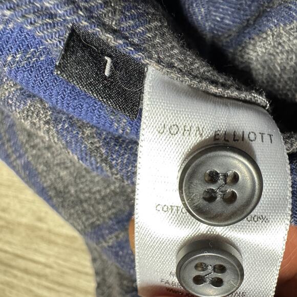 John Elliott Men's Plaid Flannel Blue Gray Fall/Winter 18 Button Up Sz 1 Xs/S - Picture 4 of 7